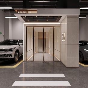 现代地下停车场3D模型下载